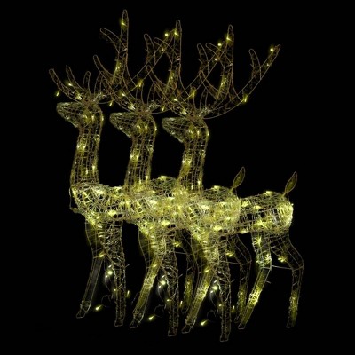 vidaXL Set of 3 Acrylic Reindeer Christmas Decorations with Energy-Saving LED Lights - Outdoor Weather-Resistant Festive Home and Garden Decor