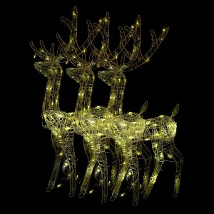 vidaXL Set of 3 Acrylic Reindeer Christmas Decorations with Energy-Saving LED Lights - Outdoor Weather-Resistant Festive Home and Garden Decor - 1 of 4