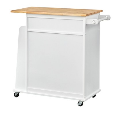 White Wood Kitchen Cart with Spice Rack and Storage