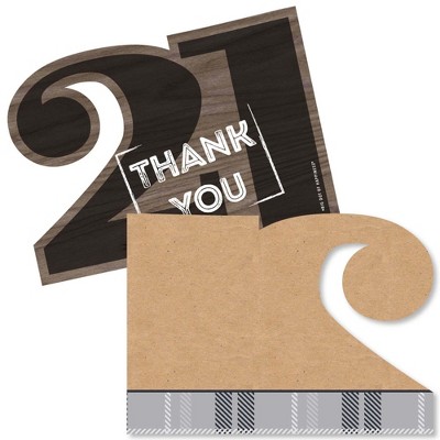 Big Dot of Happiness Finally 21 - Shaped Thank You Cards - 21st Birthday Party Thank You Note Cards with Envelopes - Set of 12