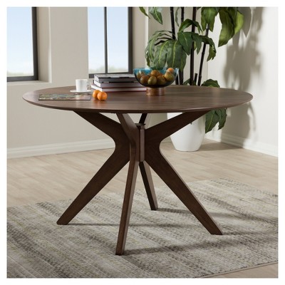 Monte 48" Walnut Brown Mid-Century Modern Round Wood Dining Table