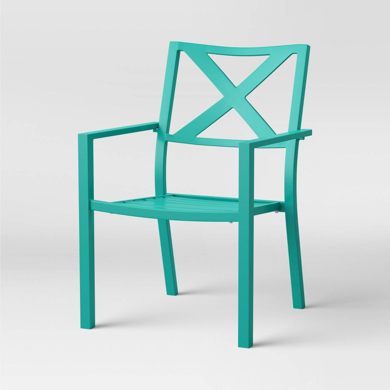 Afton 4pk Metal Stack Patio Dining Chair Turquoise - Threshold&#8482;, 3 of 5