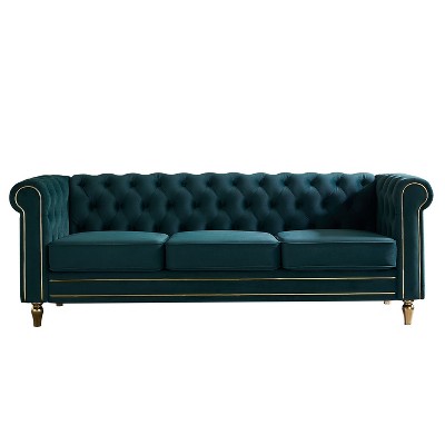 NicBex 84.65 Inch Modular Sectional Sofa Couch with Tufted Backrest Mid-Century 3-Seater Sofa with Gold Ribbon Decoration for Living Room