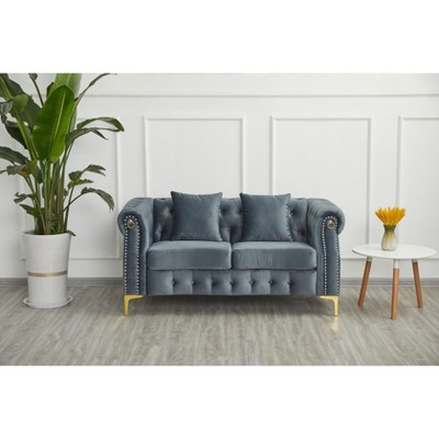 Hybition 65" Velvet Chesterfield Button-Tufted Loveseat for Living Room
