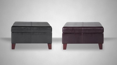 Distressed Brown Faux Leather Large Square Storage Ottoman