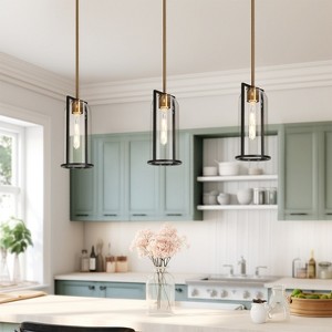 LNC Lakierowane 6-in Mid-Century Modern Cylinder Mini Pendant Light with Clear Glass Shade, Black and Polished Gold, 1-Light - 1 of 4