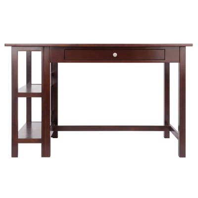 Transitional Walnut Wood Home Office Desk with Drawer and Shelves