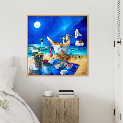 Serene Coastal Night Lithograph Canvas Art Print, 30 x 30
