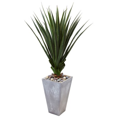 5'H Spiked Artificial Agave In Cement Planter - Nearly Natural