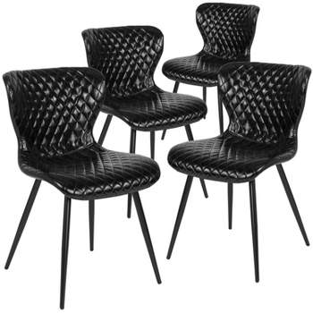Emma and Oliver 4 Pack Contemporary Upholstered Chair in Black Vinyl
