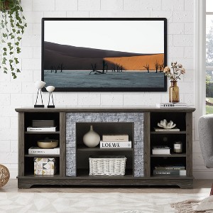 Lyngins 58" TV Stand with Faux Stacked Stone Design,Entertainment Center with Open Shelves,Console Table & Sideboard for Living Room,Kitchen - 1 of 4