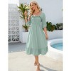 Women's Sundress Half Sleeve Elastic Square Neck Smocked Ruffle Hem Midi Beach Dress - 2 of 4