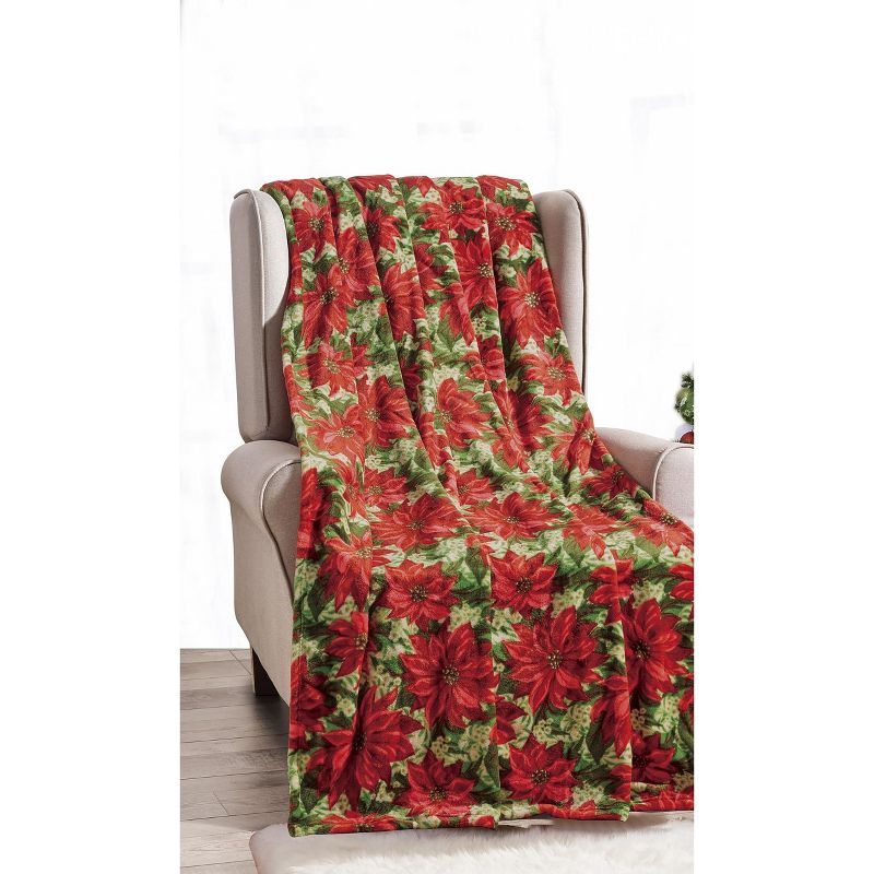 Kate Aurora Red Merry Christmas Poinsettia Ultra Soft & Plush Throw Blanket - 50 in. W x 60 in. L, 2 of 3