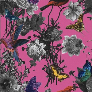 Jardin Magenta Pink Floral Birds Paste the Wall Wallpaper - 1 of 4