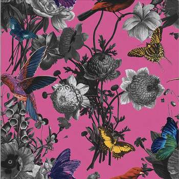 Jardin Magenta Pink Floral Birds Paste the Wall Wallpaper