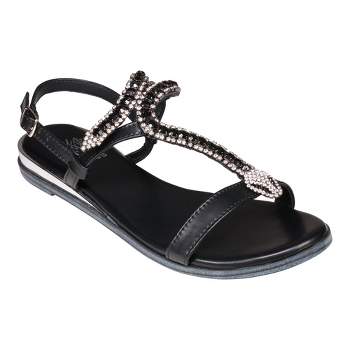 GC Shoes Lidia Metallic Embellished Slingback Flat Sandals