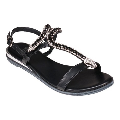 Gc Shoes Lidia Black 7 Metallic Embellished Slingback Flat Sandals : Target