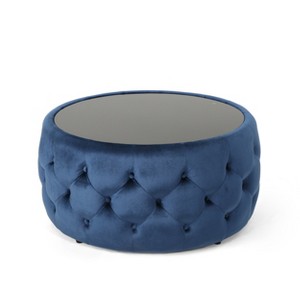 Gulches Blue Velvet Square Ottoman , Luxurious Multi-Functional Bench for Bedroom Furniture - 1 of 4