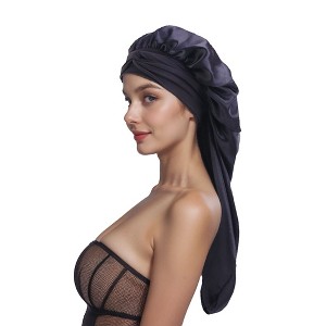 Anna-Kaci Satin Long Bonnet Sleep Cap with Stretch Turban Band for Hair Protection and Moisture Retention - 1 of 4