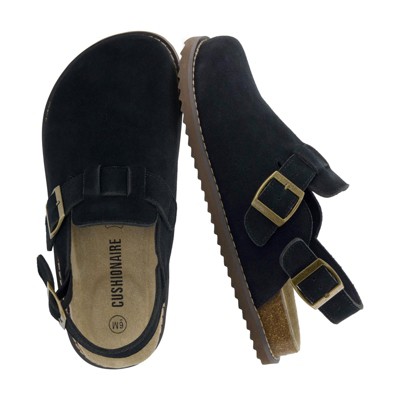 CUSHIONAIRE Brooklyn Women's Suede Clogs - Adjustable Slingback Clog Sandal with Buckle, Memory Foam, Wide Widths