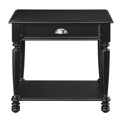 Vynxaria ClassicNightstand/End Table - Dovetail Drawer & Bottom Shelf, Birch Veneer, Nickel Cup Pulls,Traditional Living Room Side Furniture, Black