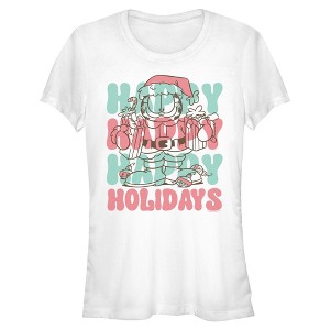 Juniors Garfield Happy Happy Happy Holidays T Shirt - 1 of 4