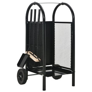 vidaXL Firewood Cart Black 11.8"x13.8"x31.9" Steel - 1 of 4