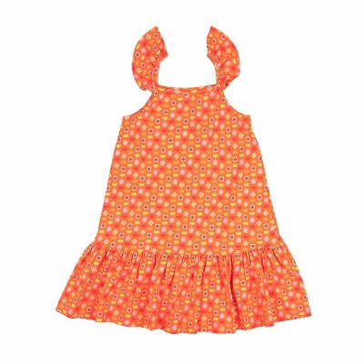 Strap Dress - Indian Flora Orange-Orange-5-6 years