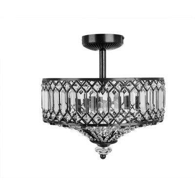 Elegant Hollywood Bronze & Glass Drum Ceiling Light with K-9 Crystals
