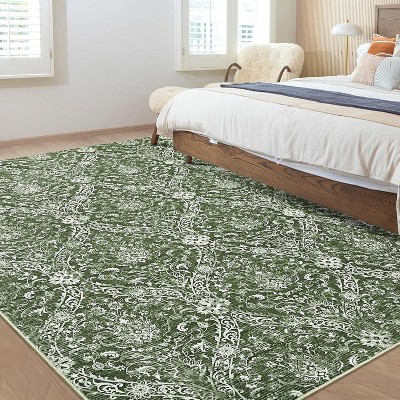 Farmhouse Floral Area Rug – Washable, Low Pile, Non-Slip, Stain-Resistant Carpet for Bedroom or Living Room