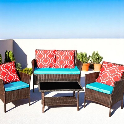 Outdoor Rattan Wicker Patio Furniture Set with Coffee Table,Loveseat & Chairs – patio Conversation Set for Garden,Porch,Balcony