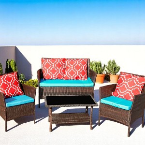 Outdoor Rattan Wicker Patio Furniture Set with Coffee Table,Loveseat & Chairs – patio Conversation Set for Garden,Porch,Balcony - 1 of 4