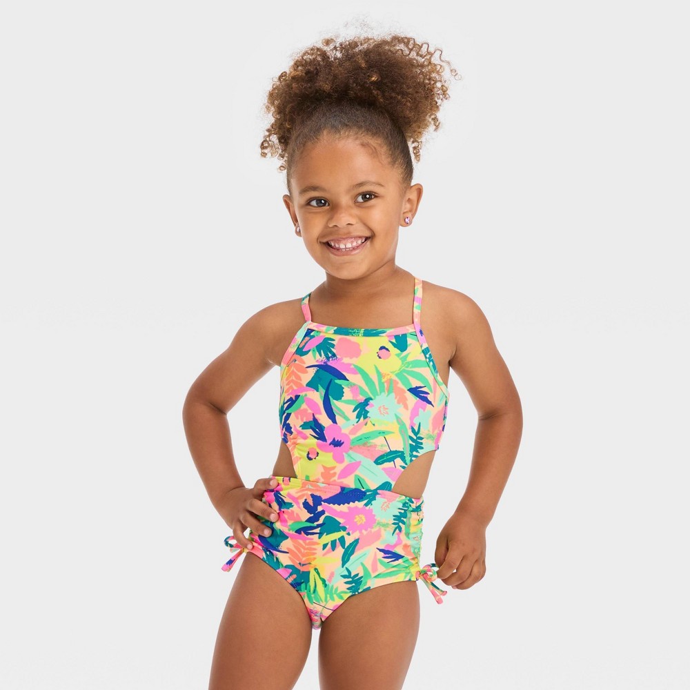 Photos - Swimwear Toddler Girls' Cut Out Floral One Piece Swimsuit - Cat & Jack™ 3T: UPF 50+
