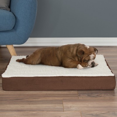 Medium Brown Orthopedic Memory Foam Dog Bed with Sherpa Cover