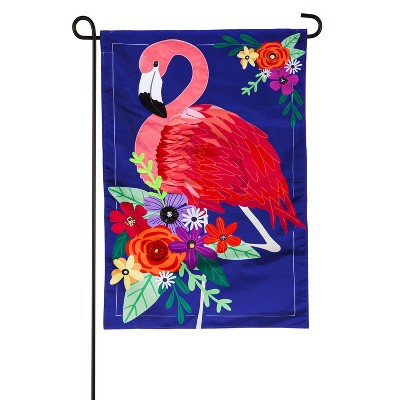 Evergreen Floral Flamingo Garden Applique Flag