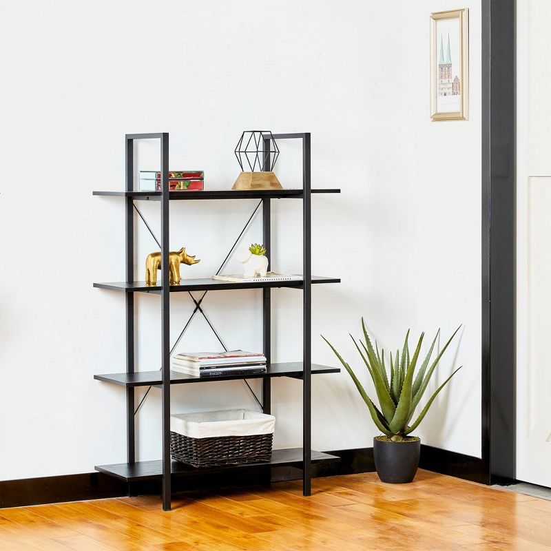 Modern Industry Metal/Wooden 4 Tier Bookcase with Shelves - Glitzhome, 3 of 9