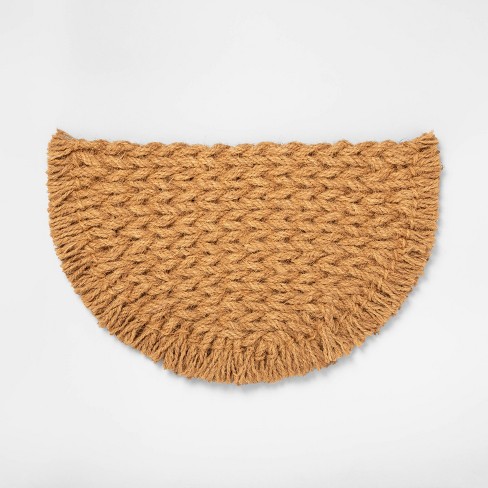 Half Circle Braided Coir Mat Hearth Hand With Magnolia