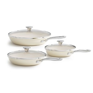 Aoibox Nonstick Ceramic Cookware Set with Tempered Glass Lids, Stay-Cool Handles, Dishwasher & Oven Safe, Compatible with All Cooktops, Beige - 1 of 4