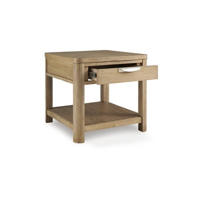Light Brown Rectangular Wood End Table with Storage