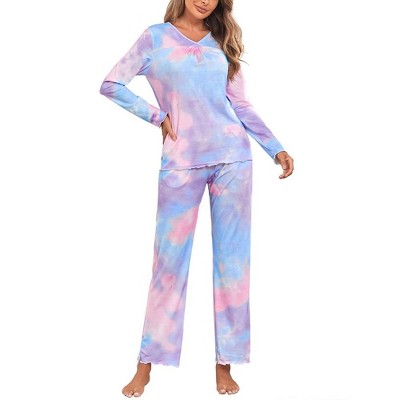 Women's Pajama Set Tie Dye Two Piece Long Sleeve Tops and Pants Sleepwear Soft Loungewear Pjs