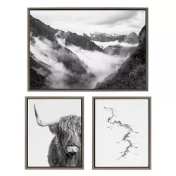 (Set of 3) 23" x 33" Sylvie Highland Cow Mountains and Inca Trail Framed Canvas Set Gray - Kate & Laurel All Things Decor