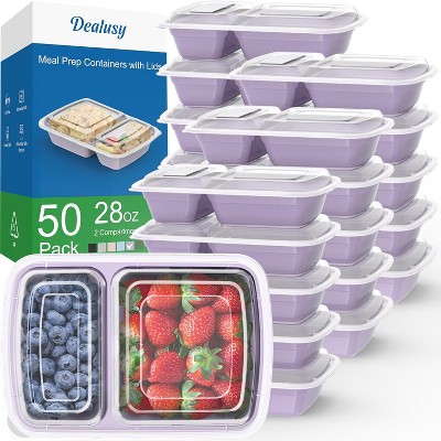 50 Pack Meal Prep Containers with Lids, 2-Compartment Reusable Food Storage