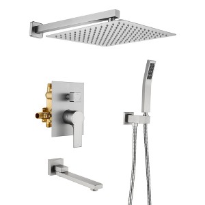 CLIHOME Single Handle 1-Spray Wall Mounted Tub and Shower Faucet 1.8 GPM with 12 in. Shower Head (Valve Included) - 1 of 4