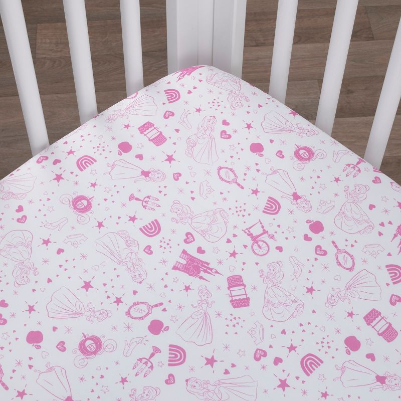 Disney Princess - Dare to Dream White and Pink Castle, Hearts and Stars Fitted Crib Sheet, 2 of 6