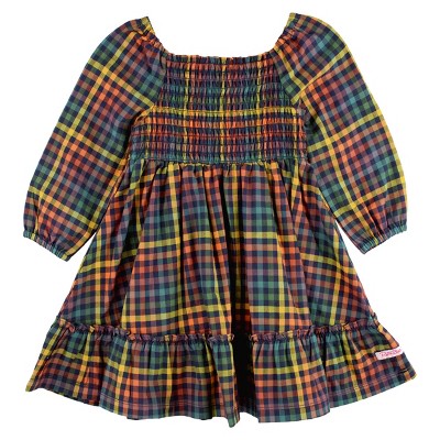 Image of RuffleButts Baby Girls Long Sleeve Smocked Ruffle Hem Dress