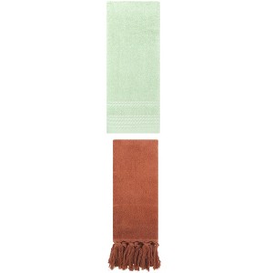 REGALWOVEN 2 Packs Striped and Tassels Hand Towels for Bathroom 14" x 30" - 1 of 4