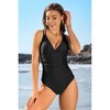 Charmo Ruched V Neck & Crisscross Back with Adjustable Straps Tummy Control One Piece Swimsuit - 4 of 4