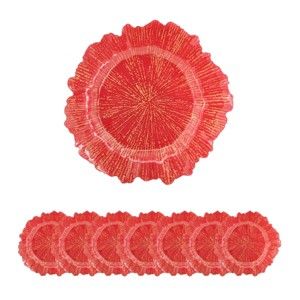 ChicFurnit Dining Plates 8 PCS Plastic Plates Decorative Dinner Plate Dinnerware Sets Dish Set for Home Kitchen and Party Use, Red, 13"*13"*0.8" - 1 of 4