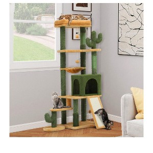 60in Tall Cat Tree With Leaves for Indoor Cats Cat Tree With Scratching Post For Indoor Cats With Cat Condo - 1 of 4