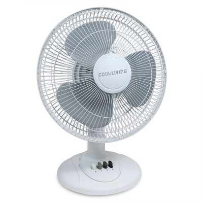 Cool Living 12-Inch White Plastic Oscillating Table Fan